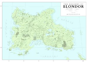 A map of Elondor showing major regions and landscapes